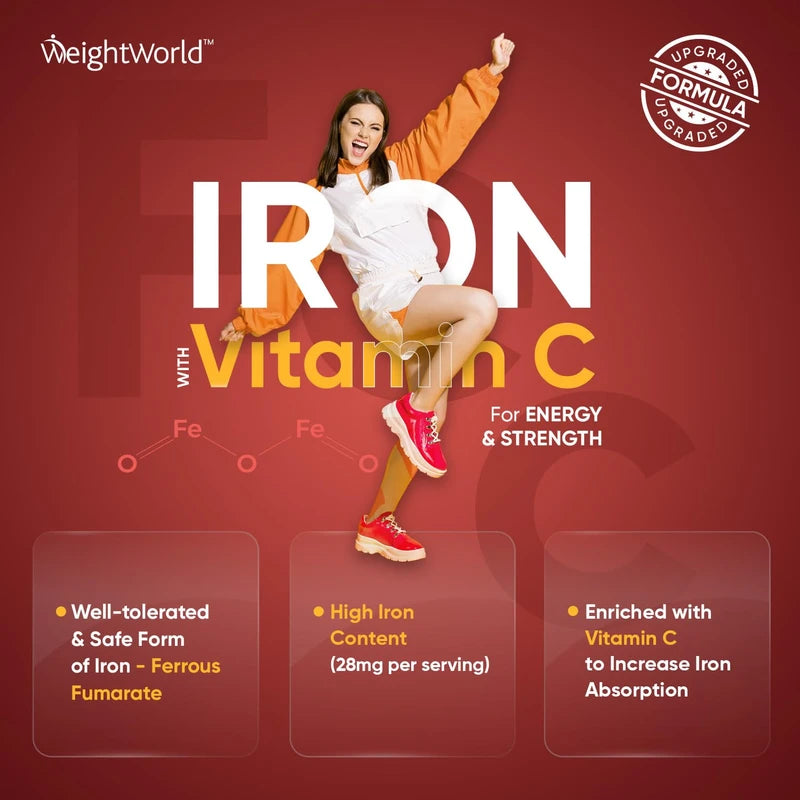 WeightWorld Iron Gummies with Vitamin C - 28mg - 120 Ferrous Fumarate Gummies (2 Months Supply) - Tasty Alternative to Iron Tablets - Immunity & Energy Supplements - Vegan Iron Supplements for Women & Men