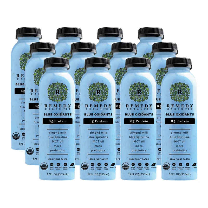 Remedy Organics Blue Oxidants 12-Pack | Plant Based Protein Shakes, Ready to Drink | USDA Organic, Gluten Free, Dairy Free, Soy Free