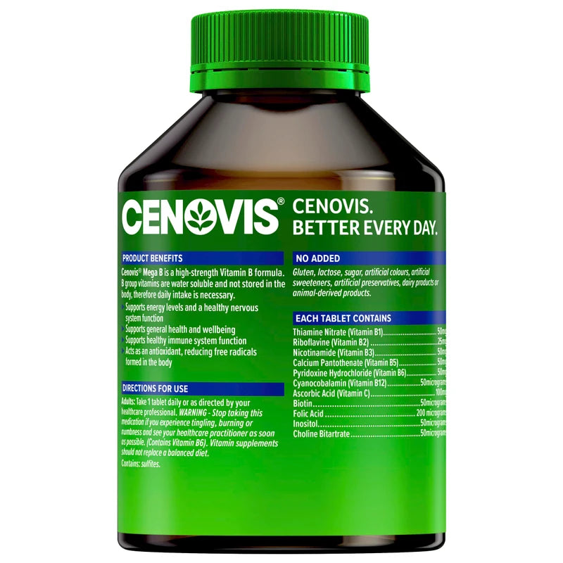 Cenovis Mega B - High strength Vitamin B Tablets - Supports Energy Levels - Supports Nervous System, 200 Tablets