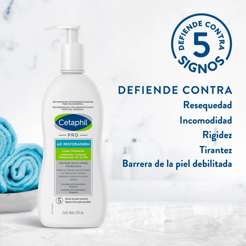 CETAPHIL PRO AD Restoraderm Hidrtante 1 pz 295 ml Restaura, Restablece y Refuerza la Barrera Cutánea Recomendada por Dermatólogos para Piel Sensible