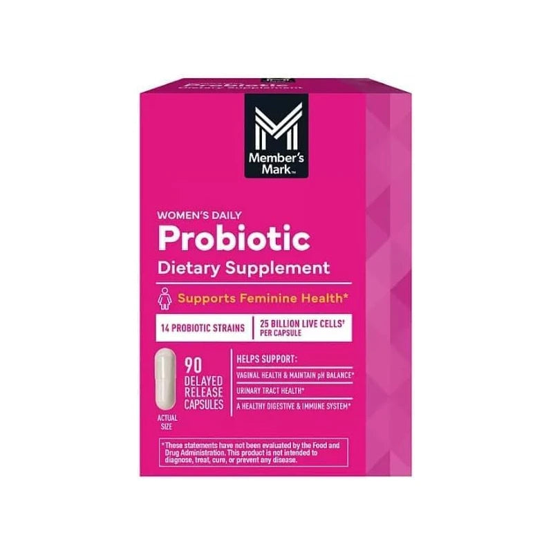 Member's Women's Daily Probiotic Capsules, 25 Billion Cells Vegetarian Probiotics for Digestive Health (90 ct.) with Taha Sticker