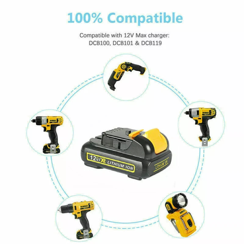 For DeWALT 2Pack 12v 3.0Ah 12 Volt XR Max Lithium Battery For Dewalt DCB127-2 DCB120 DCB121