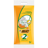 Bic 2 Sensitive Men's Razors, 5 Packs of 5 (25 Total) Disposable Razors - with Two Blades for a Close and Precise Shave