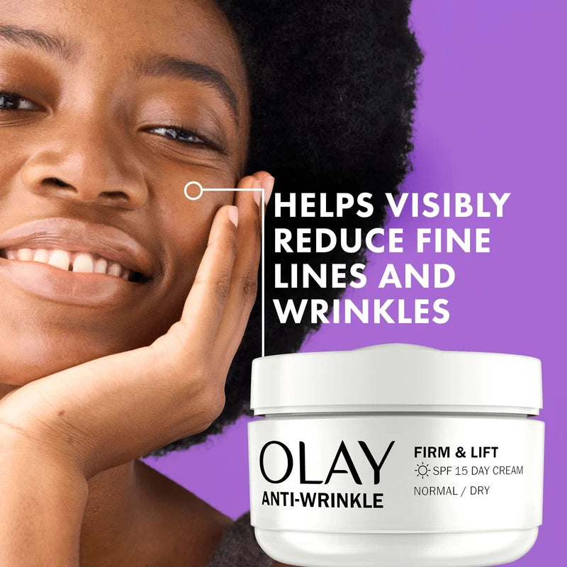 Olay Anti-Wrinkle Firm & Lift Day Cream With SPF15, Helps To Visibly Reduce Fine Lines & Wrinkles And Protects Against Premature Signs Of Ageing,50ml