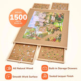 Gamenote 1500 Pieces Rotating Jigsaw Puzzle Table with Puzzle Cover, Portable Large Puzzle Board with Drawers for Puzzle Storage, Wooden Smooth Plateau Work Surface for Kids Family Game