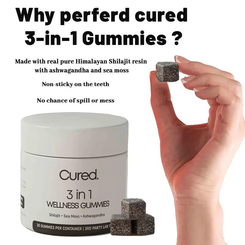 KANBHE Cured 3 in 1 Gummies, Shilajit Gummie, Cured 3 in 1 Shilajit Gummies for Men, Natural Energy Boost, Gummie for Men, 30 Day Supply Per Bottle