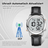 Hearkent Talking Clock Visually Impaired Radio-Controlled Clock German Voice LCD Large Number Easy to Read Senior Watch for Seniors Blind Clock, black, Strap.