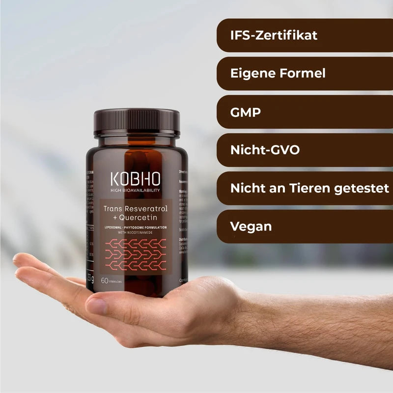Transresveratrol Kapseln mit Quercetin + Nicotinamid und Vitamin C | Gewichtsreduktion, Antioxidans und Anti-Aging Kapseln | Maximale Absorption | Vegan und frei von Allergenen