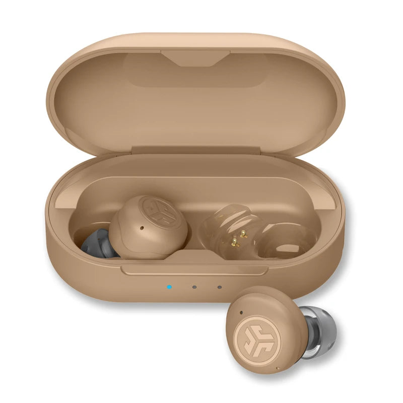 JLab Hear OTC Hearing Aid & Earbuds, Beige, Traditional Earbud Fit, Four Preset Hearing Modes, In-Ear Detection and Built-in Feedback Suppression, Independent Volume Control and Touch Controls