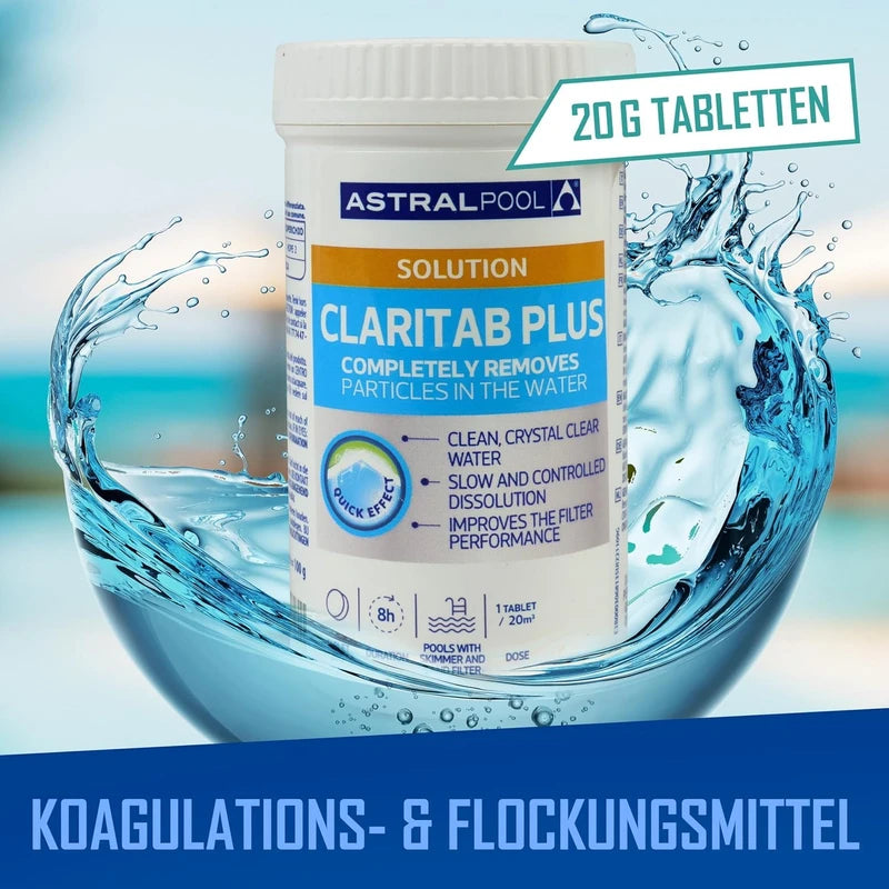 Astral Pool Claritab 5 x 20 g Tablets - Highly Concentrated Flocculation Tablet with Double Effect Coagulation & Flocculation Water Filtration Slow Dissolving for Use in Skimmer Basket