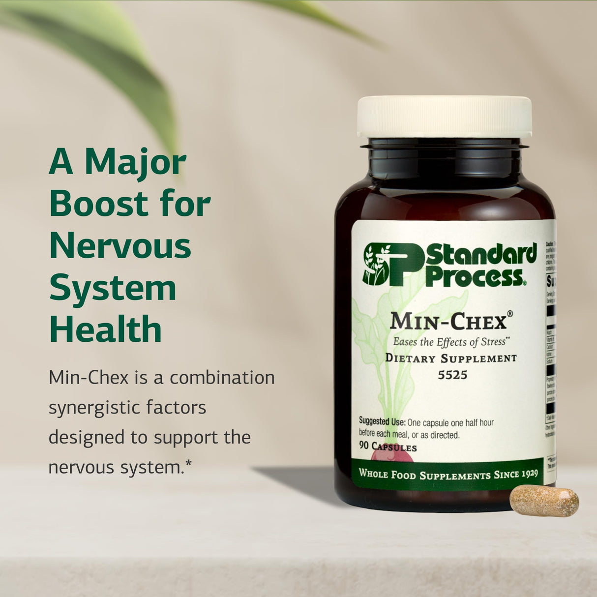 Standard Process Min-Chex - Supplement for Nervous System Support - Supports Healthy Gland Functions to Aid a Healthy Stress Response - Non-Dairy - 90 Capsules (90 Servings)