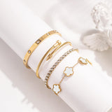 Lamdo 18K Gold Plated Stackable Floral Bracelet Set for Women, 4-Piece
