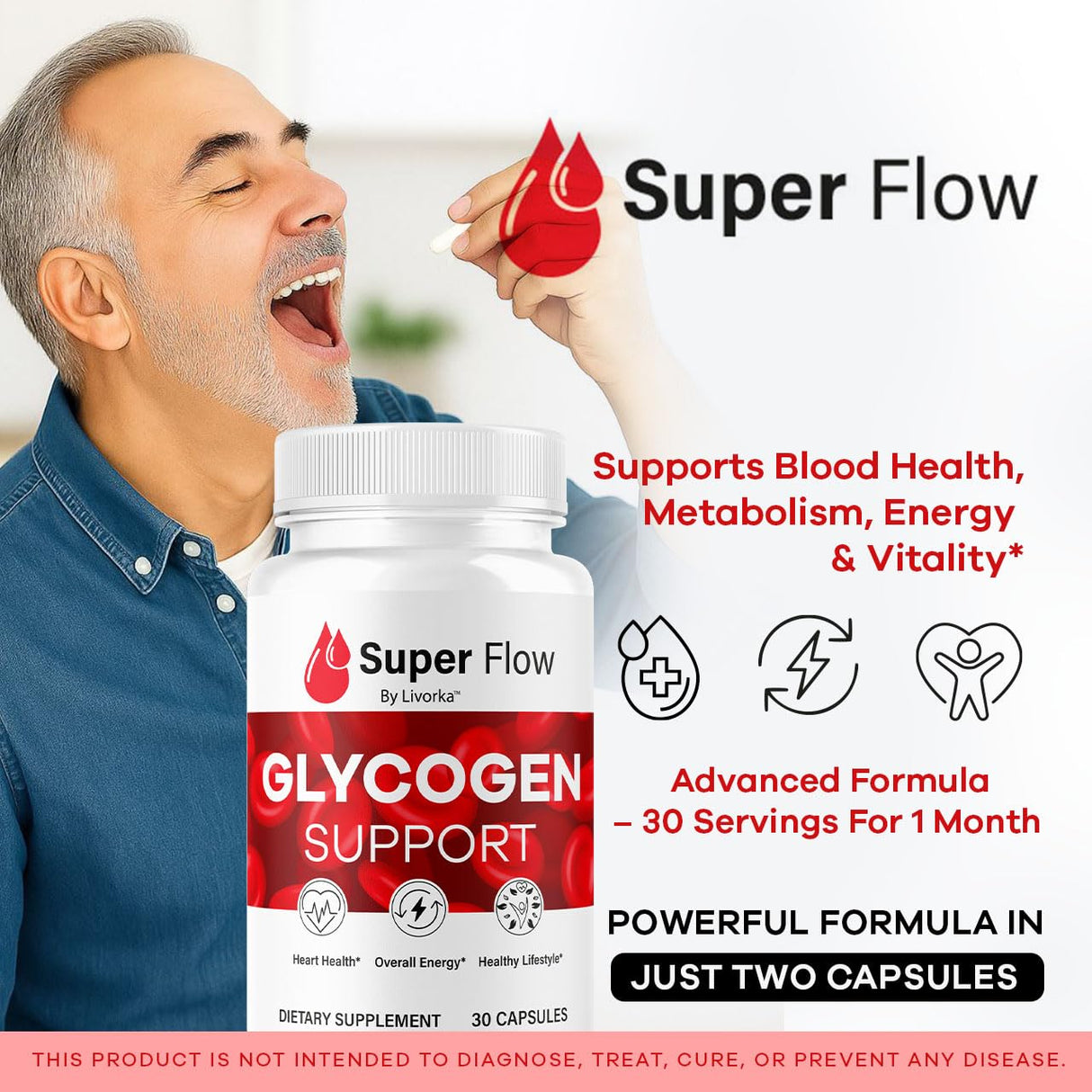 Super Flow Glycogen - SuperFlow Glycogen Support Capsules, Super Flow, Glycogen Support Super Flow, Official SupperFlow Glycogen Support, Super Flow Glyco Optimizer, 30 Capsules for 1 Month