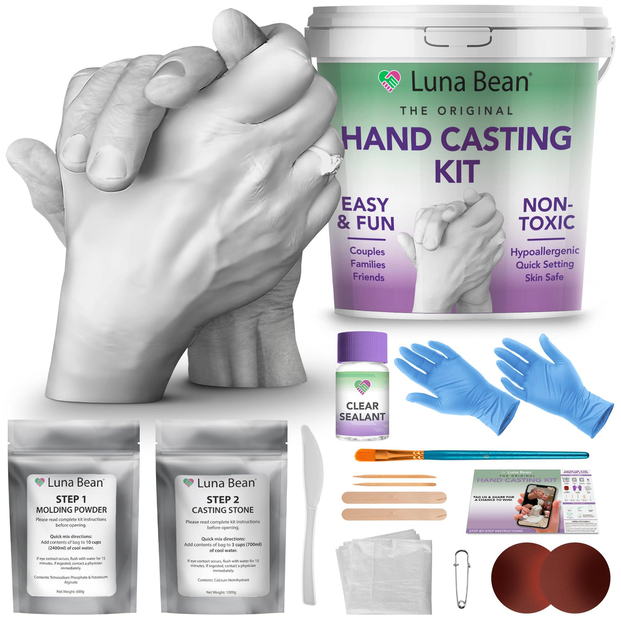 Luna Bean Hand Casting Kit – The Original Hand Mold Kit for Couples – Christmas Gifts, Bridal Shower, Wedding, Engagement Gifts for Her Him Anniversary for Men Women Wife Husband Boyfriend Girlfriend