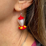 Generic Hummingbird Feeder Dangle Earrings, Red Plastic Hummingbird Earings, Red Stone