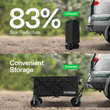 VIVOSUN Collapsible Folding Wagon, Outdoor Utility with Silent All-Terrain Wide Wheels, Adjustable Handle, Cup Holders & Side Pockets, for Camping, Beach, Shopping, Garden, Sports, Picnic, Black