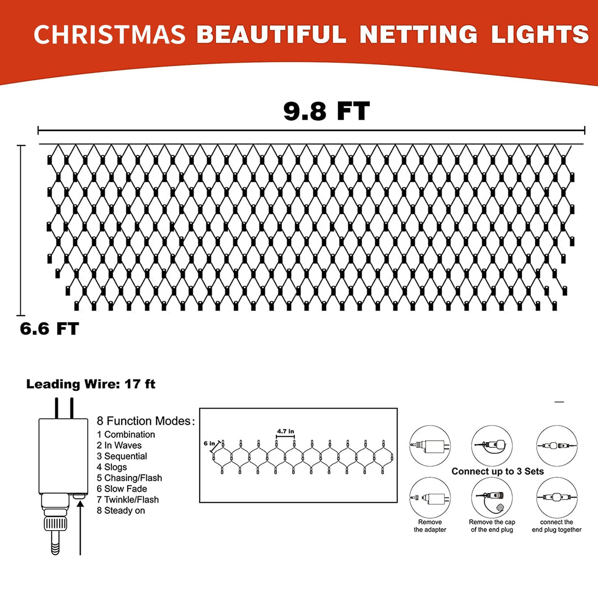 FUNPENY Christmas Net Lights, 9.8ft x 6.6ft 200 LED Mesh Decor Clear Wire with 8 Modes Waterproof Connectable Xmas Decorations for Outdoor Outside Bushes Yard Lawn Patio Tree Garden Party (Blue)