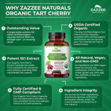 Zazzee USDA Organic Tart Cherry 10:1 Extract, 3000 mg Strength, 120 Vegan Capsules, 4 Month Supply, Standardized, Concentrated 10X Extract, 100% Vegetarian, Certified Organic, All-Natural and Non-GMO