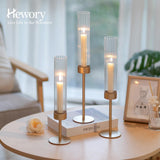 Hewory Gold Hurricane Candle Holders: Brass Candlestick Holders Set of 3 Tall Taper Candle Holders for Candlesticks Candle Sticks Holder Decor for Table Centerpiece Wedding Party Christmas Decorations