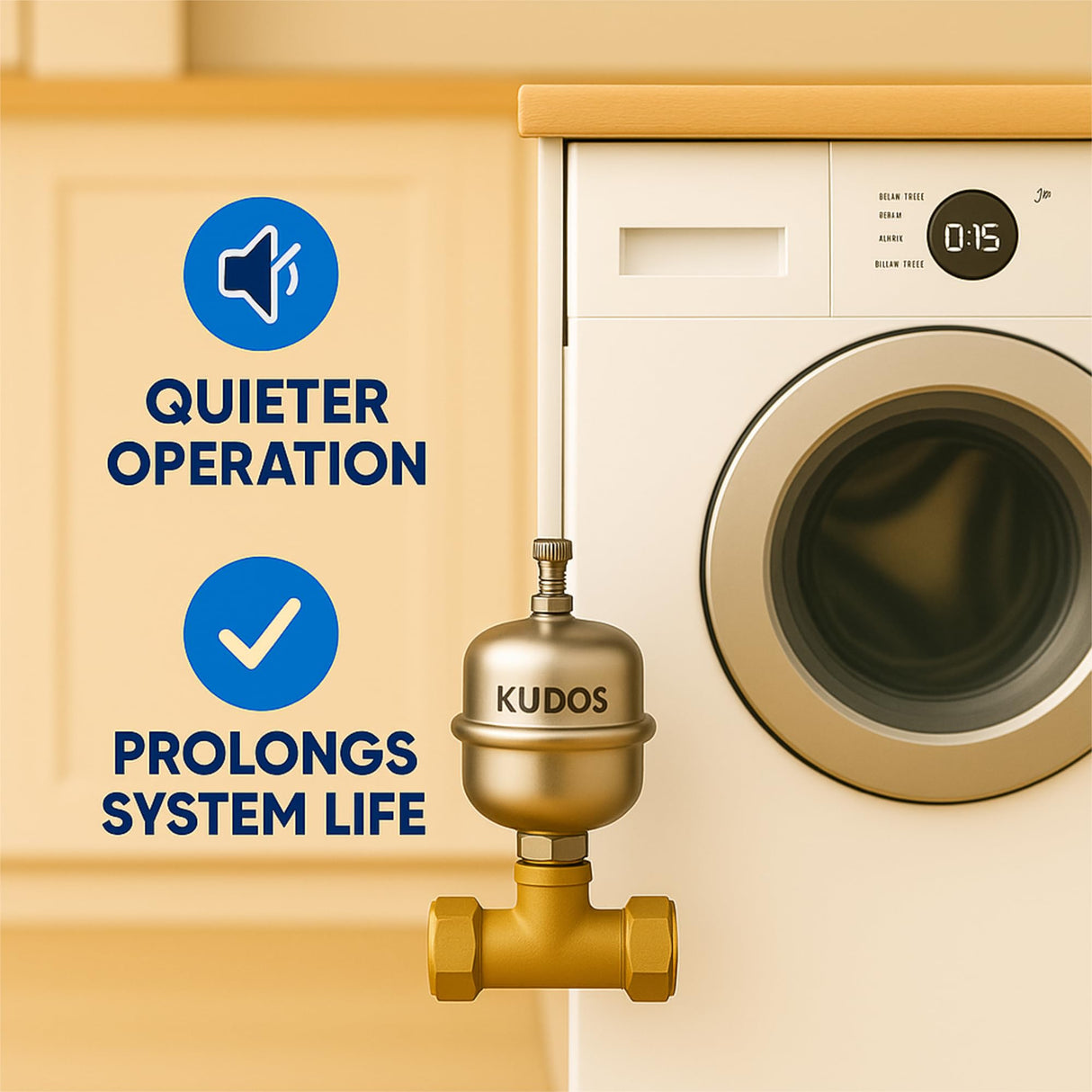 Kudos-Trading 15mm Shock Arrestor Water Hammer Arrestor for Washing Machines – Brass Compression Fit Valve, Noise Reducer, Protects Plumbing System, Easy Installation.