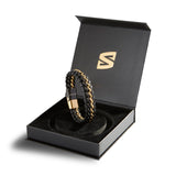 SERASAR Bracelets for Men 20cm Gold Gift Box Genuine Leather Cowhide Braided Adjust Able Magnetic Clasp Multi Layer Jewellery Rope Man Mans Male Mens Band Jewelry Accessories