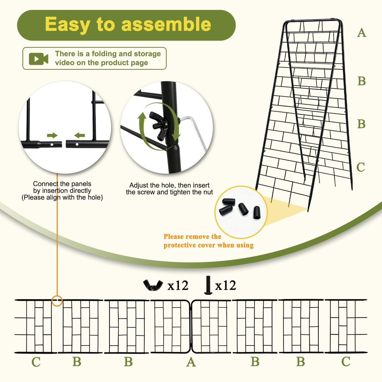 50"x17" A-Frame Cucumber Trellis for Raised Bed, Heavy Duty All-Metal Support for Climbing Plants, Cucumbers, Tomatoes & Beans, Easy Assembly, with Bonus Shears & Accessories, 1 Pack, Black, YOBAZAN