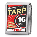 Keten Tarps Heavy Duty Waterproof 10X12 Feet, Extra Thick 16 Mil, Tear & Fade Resistant, UV Blocking, Outdoor Tarp with Reinforced Grommets for Roof, Camping, Patio, Pool, Boat(Silver/Black)
