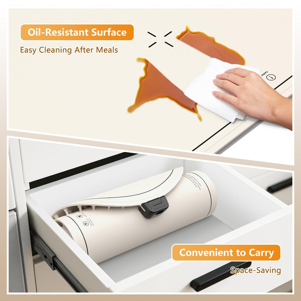 WOKALON Warming Mat for Food Extra Large,(24”x16”), Food Warmers for Parties Buffet and Home Daily Use,Roll Up Food Warmers (Beige)