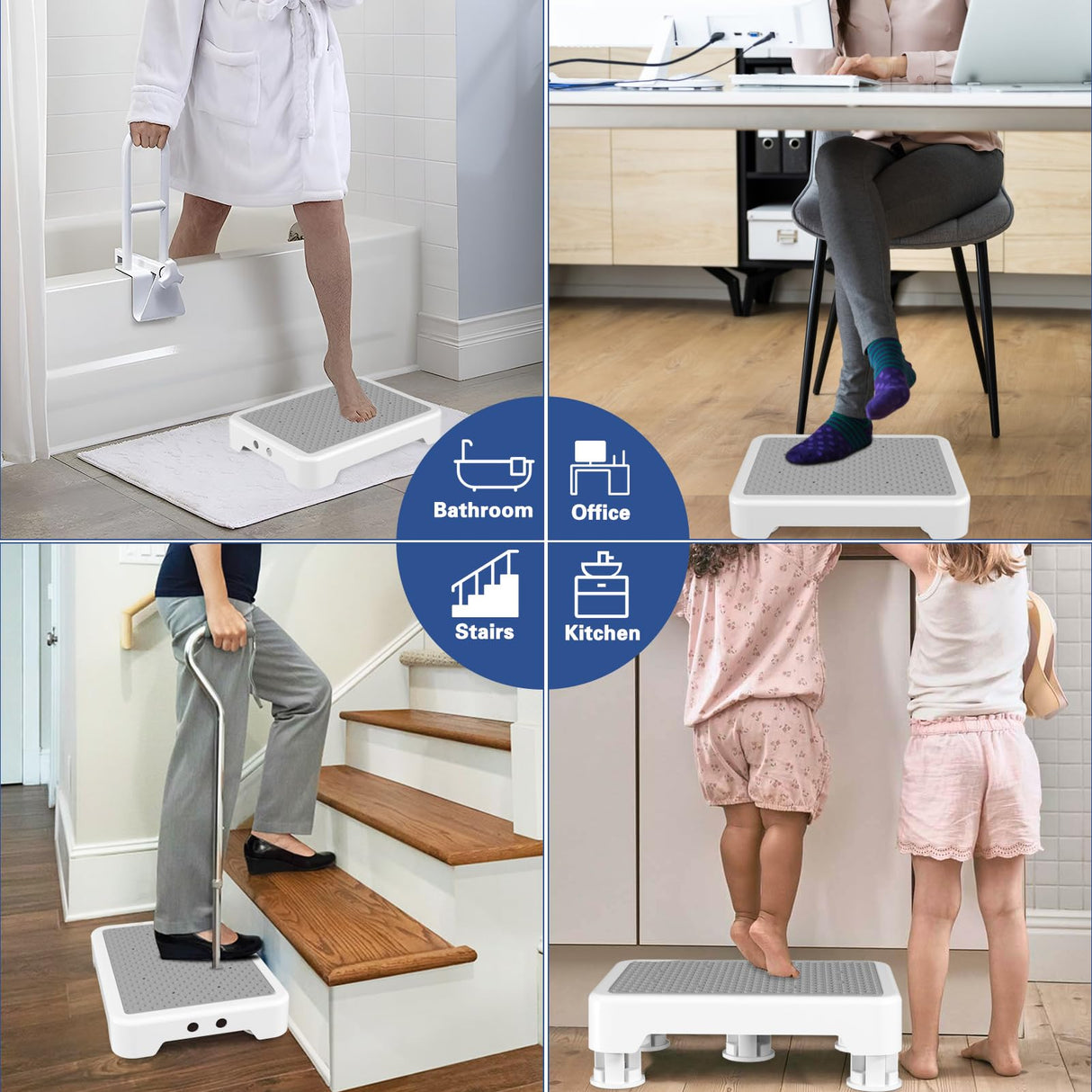 SOYO Mobility One Step Stool, Heavy Duty Indoor Outdoor Non-Slip Small Step Platform Assistive Device for Adult Elderly, Standing Support and Step Riser for Car, Bed, Door, Stair, Bathroom, White-Gray