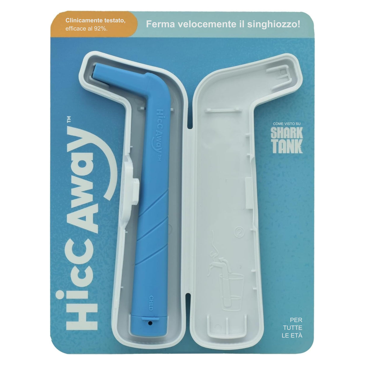 HICCAWAY Hiccup Straw - Stops Hiccups Naturally & Fast - As Seen On Shark Tank - Clinically Proven Relief for All Ages, Children & Adults - Lightweight, Reusable, & Safe Case, Blue 1 Pack