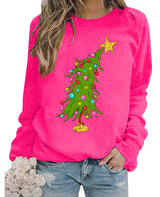 APRFLOWER Christmas Sweatshirts for Women Cute Christmas Tree Graphic Long Sleeve Shirt Xmas Holiday Party Pullover Blouse Rose