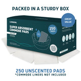 Lunderg Super Absorbent Commode Pads - Medical Grade Value Pack 250 Count - for Disposable Bedside Commode Liners, Adult Chairs, Portable Buckets & Camping Toilet Bags - Unscented
