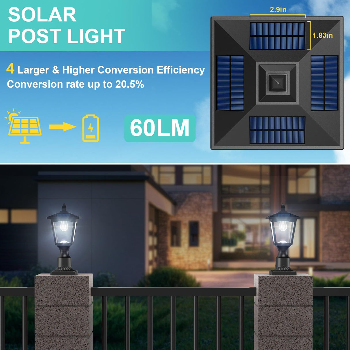 Solar Post Lights, 6000K Dusk to Dawn Solar Lamp Post Light with Pier Mount Base, Solar Post Lights Outdoor Waterproof for Garden Yard Landscape Pole Pillar, Outside Decorative Lamp(Cool White)