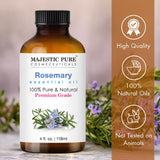 Majestic Pure Rosemary Essential Oil with Glass Dropper | 100% Pure and Natural Rosemary Oil | Premium Grade Essential Oils for Diffusers, Skin, Aromatherapy, Massage | 4 Fl Oz