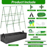 Cucumber Trellis with 46 Gallon Grows Bag, 50 x 54 Inches A Frame Outdoor Greenhouse Trellis and Fabric Raised Bed, Climbing Net and Plant Support Clips for Bean Climbing Plants