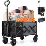 TOURIT Foldable Collapsible Wagon with All Terrain Wheels, Heavy Duty Portable Cart for Camping Beach Shopping, 330 lbs Capacity Utility Cart, Black