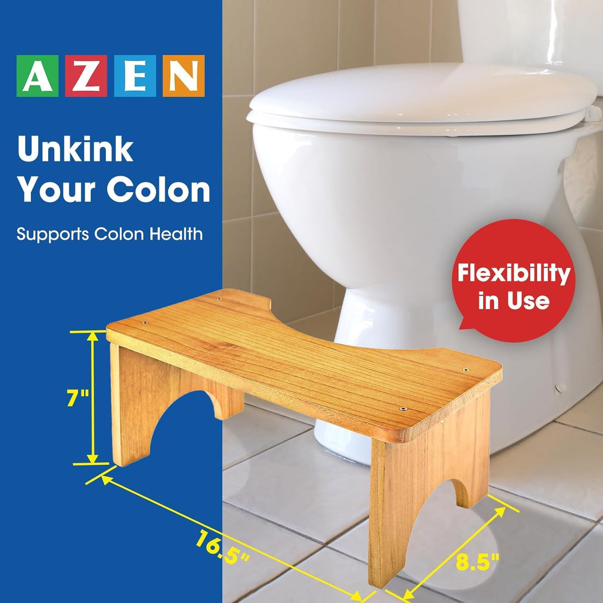 AZEN 2 Pack Toilet Stool Squat Adult, Wood Poop Stool for Bathroom Adults, Portable Toilet Potty Stool for Adults