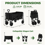 OLIXIS Wagon Cart Collapsible, 330lbs Capacity, Black