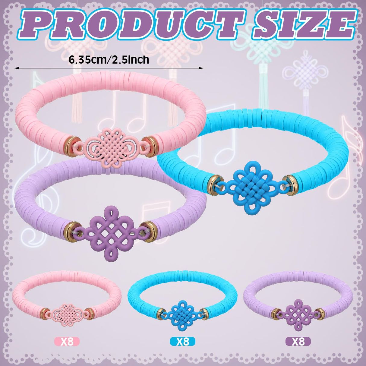 Tondiamo 24 Pcs Kpop Knot Bracelets Party Favors, Music Knot Polymer Clay Beaded Bracelets Bulk for Music Kpop Theme Birthday Disco Party Supplies Gifts Supplies