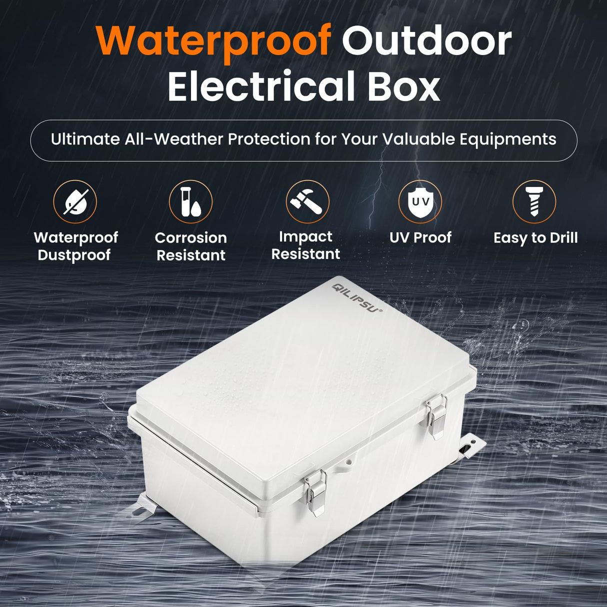 QILIPSU Junction Box IP67 Waterproof Plastic Electrical Enclosure Outdoor Weatherproof Project Electric Box with Mounting Plate, Wall Brackets, Hinged Grey Cover 11.2"x7.7"x5.1"