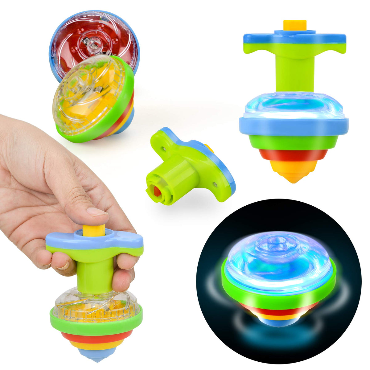 IPIDIPI TOYS Spineez Light Up Spinning Tops for Kids - 12-Pack, Blue