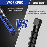 WORKPRO Magnetic Socket Organizer Set, 3-Piece Aluminum Alloy Socket Rail, Heavy Duty Socket Holder, Socket Rack Kit 1/4-Inch x 12 Clips, 3/8-Inch x 10 Clips, 1/2-Inch x 10 Clips (Blue)