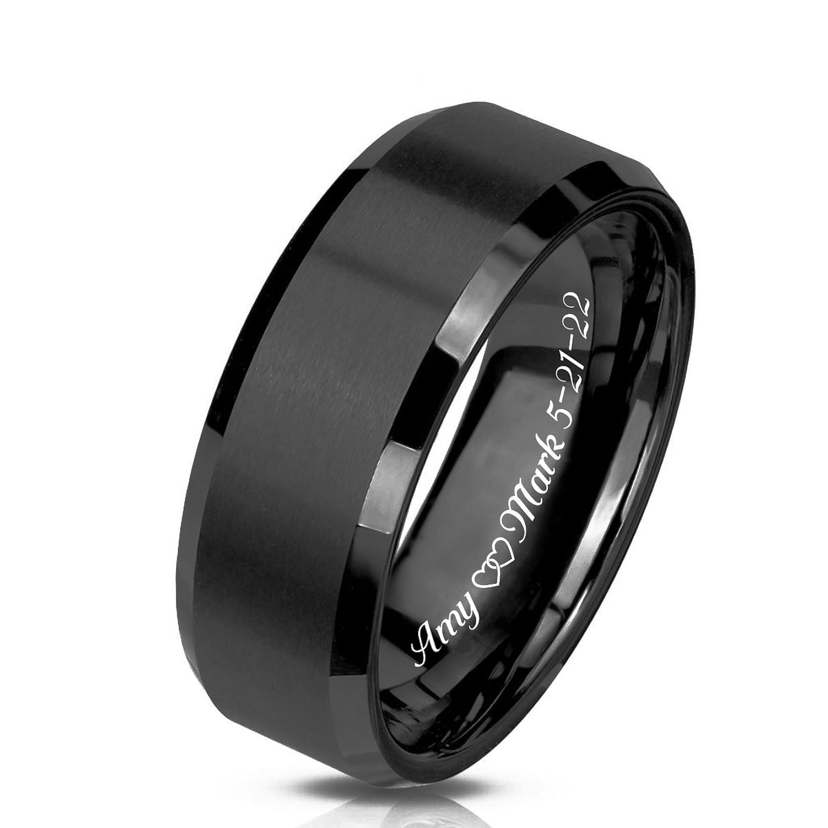 Personalized Black Brushed Men's 8mm Tungsten Ring Custom Engraved Free In Any Language, Black Wedding Band, Fiancé Engagement Ring, 8mm Men's Ring - Ships from USA