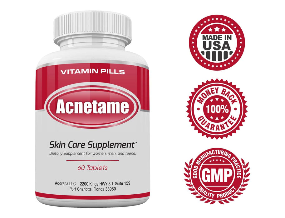 Acnetame Acne Pills- Vitamin Supplements for Acne Treatment- Natural Clear Skin from Hormonal Cystic Pimples- Oily Skin Vitamins Pill for Women, Teen, Men, & Adults 60 Tablets