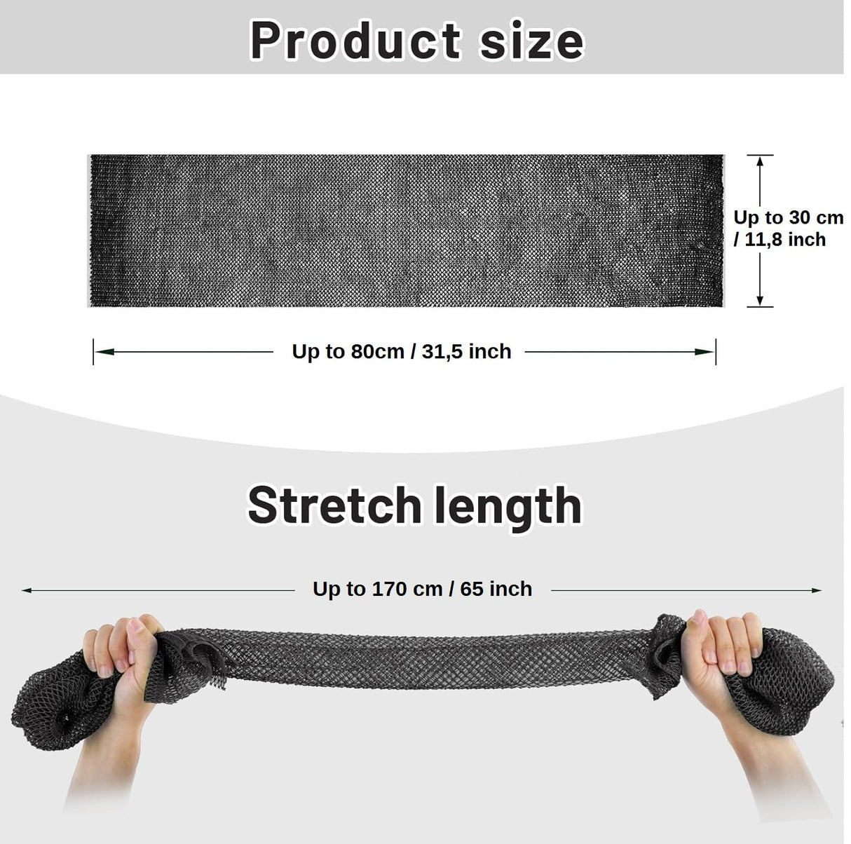 Safefine Authentic Real African Net Sponge Long, 100% Knitted, Stretch Length up to 170 cm, for Bathing, Exfoliating, Back Scrub for Smoother Skin, Ideal for Spa Massages, for Women and Men (Black)