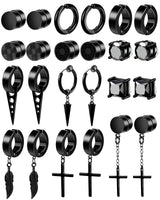 ONESING 12 Pairs Black Magnetic Earrings: Clip On, Hoop & Dangle Designs - Non-Piercing Set for Men & Women