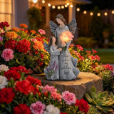 TERESA'S COLLECTIONS Mother & Daughter Solar Angel Statue, Birthday & Memorial Gifts for Mom from Daughter, Snuggle Angels Outdoor Figurines for Garden Yard, 8 Inch