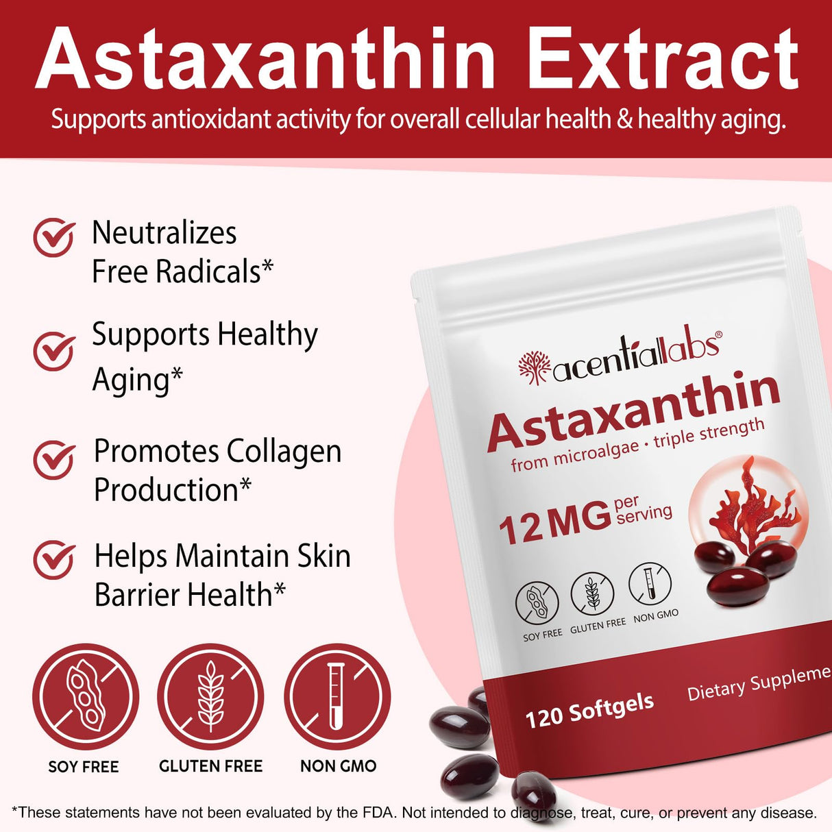 ITSDAWN Astaxanthin 12mg, 120 Softgels Antioxidant Supplement for Eye, Skin, Immune Support, Natural Microalgae Source, 4 Month Supply