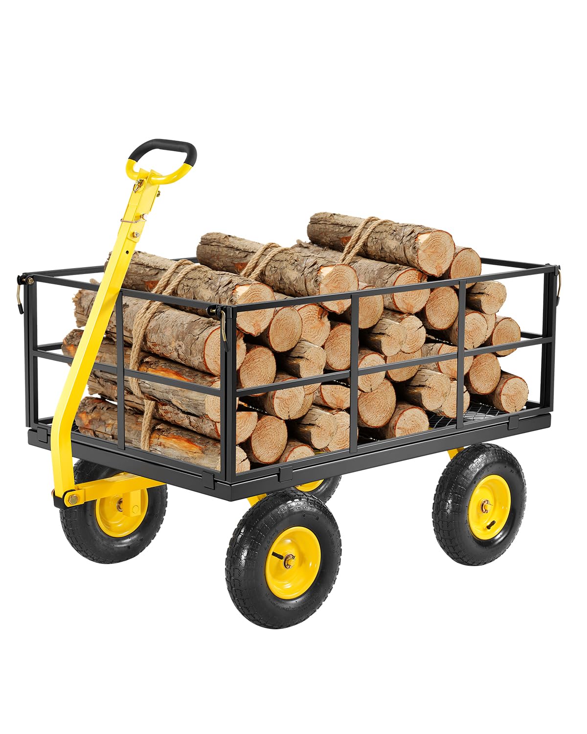 VEVOR 1400 Lbs Steel Garden Cart, Heavy Duty Pullable Garden Wagon Yard Cart, 2 in 1 Outdoor Metal Utility Wagon Yard Trailer with 13" All Terrain Tires, Mesh Removable Sides and 180°Rotating Handle