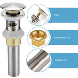 Rockgoya Bathroom Sink Drain,2 Pack Drain Stopper Bathroom Sink with Overflow,Pop Up Drain Assembly with Detachable Strainer Basket,Built-in Anti-Clogging Strainer,Stainless Steel Brushed Nickel